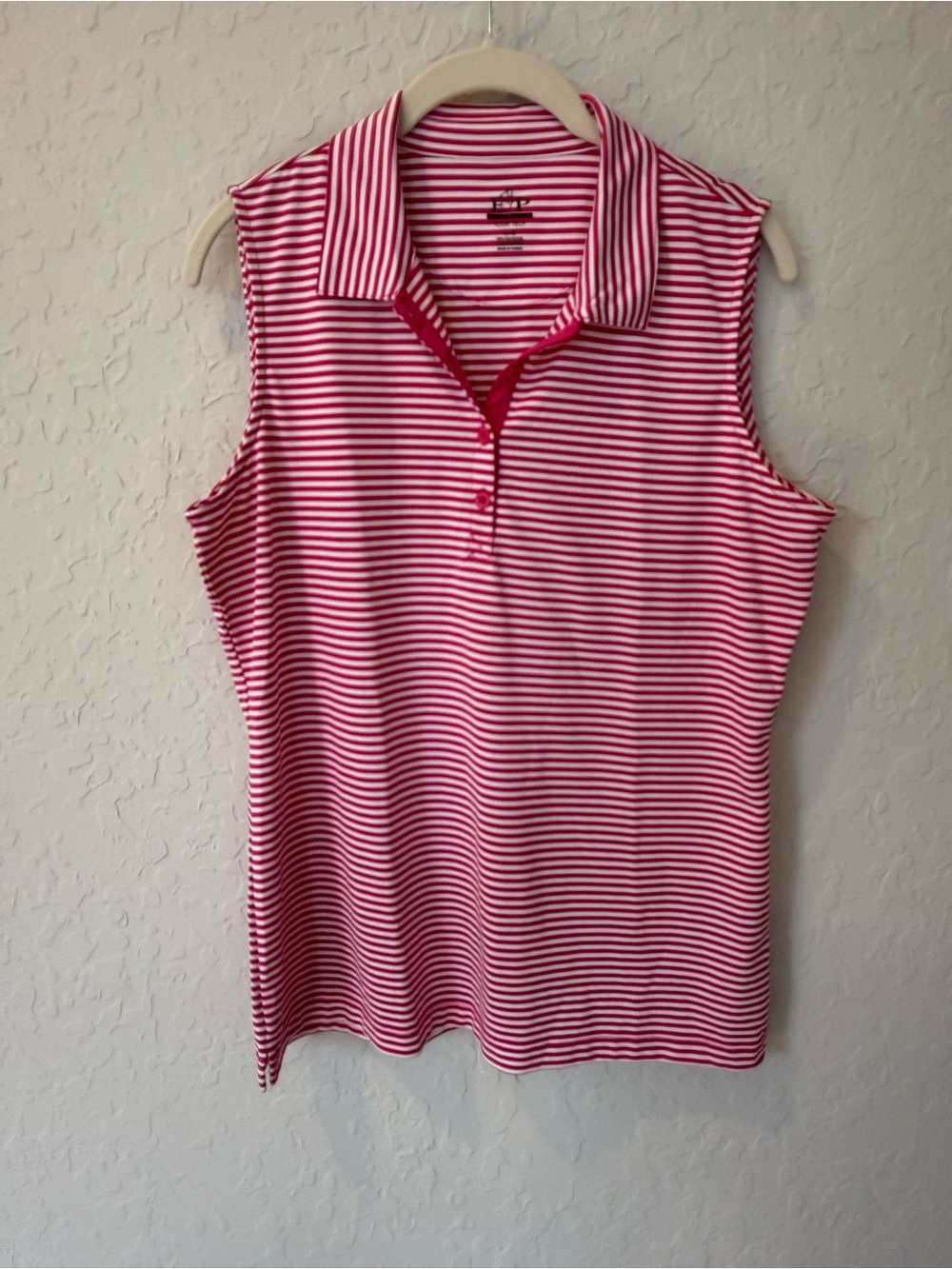 EP Pro Sleeveless Pink & White Striped Golf Polo Top Size L